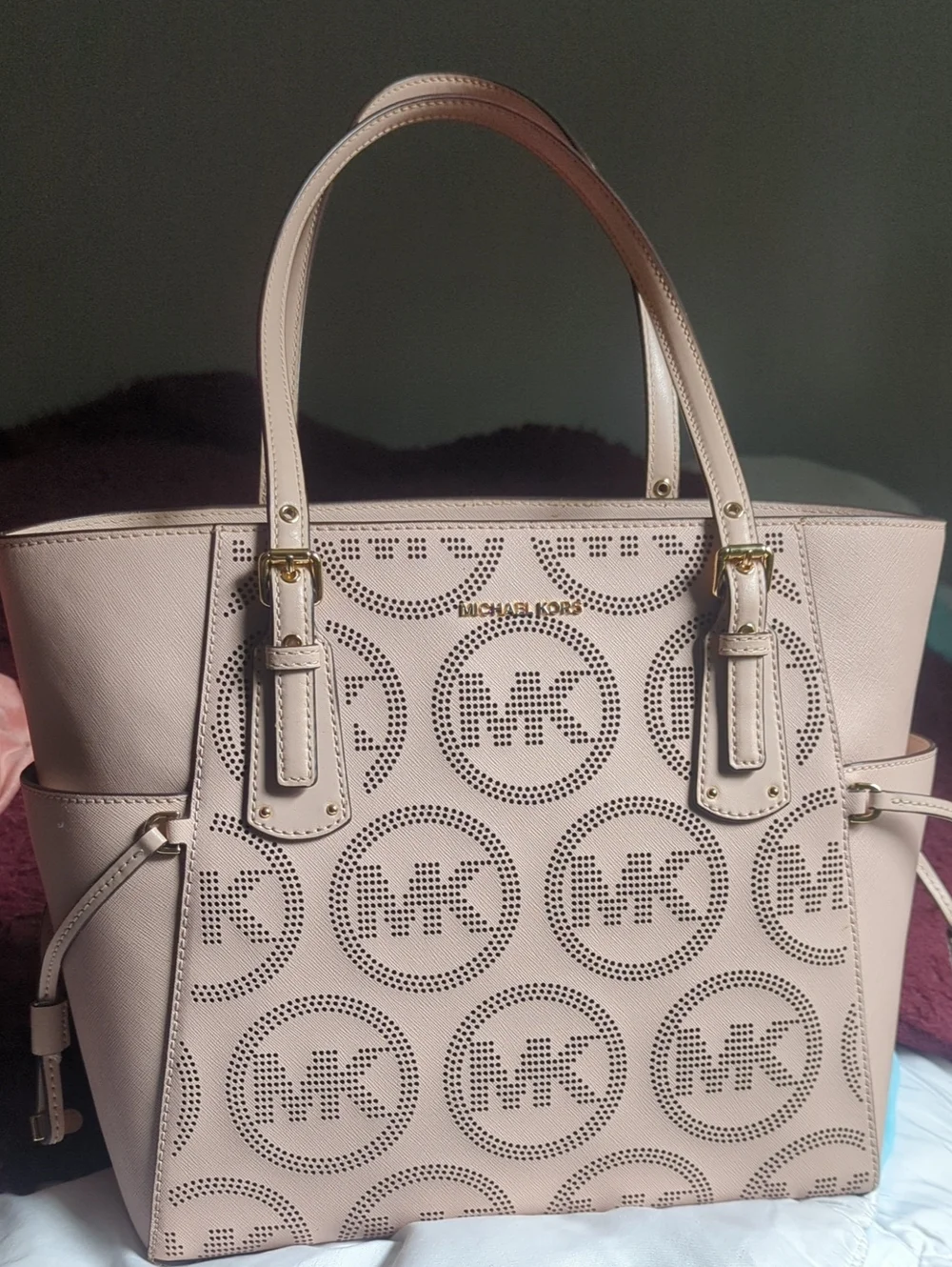 Michael Kors Pale Pink Perforated MK Tote